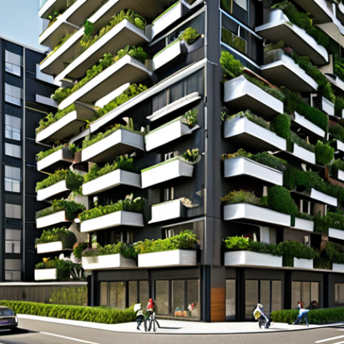 Home 19 **
"A modern, multi-story apartment building in a densely populated city. The building incorporates vertical gardens and solar panels on the roof. Inside, show a compact apartment with multi-functional furniture: a sofa transforming into a bed, a table that expands. Emphasize efficient use of space and natural light."
**