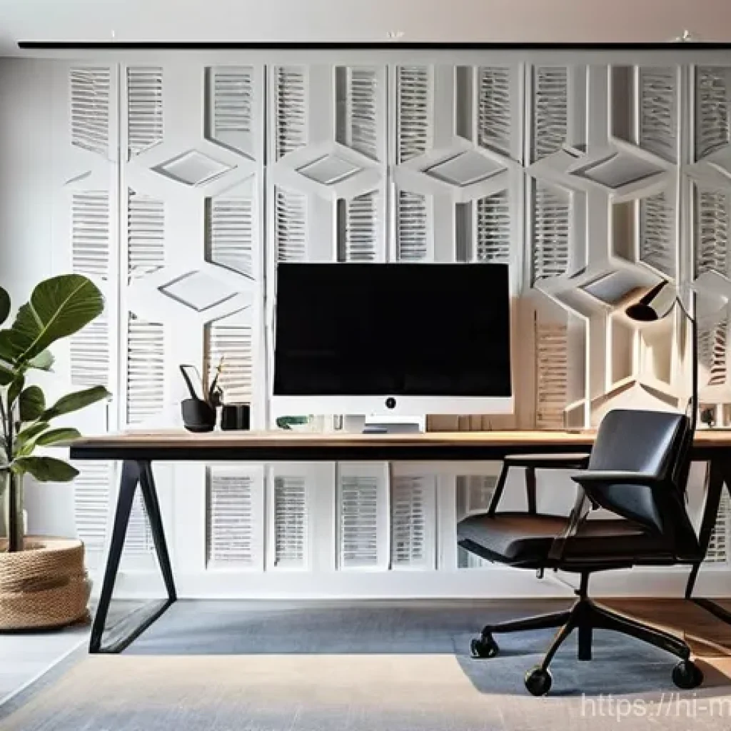 현대건축물 방음 건축 기술 - **Prompt:** "A serene, modern home office interior designed for ultimate tranquility. The walls are ...