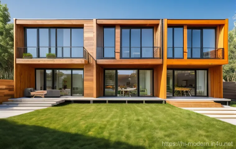 현대건축물 모듈러 건축 - **Modern, Energy-Efficient Modular Interior**
    The sun-drenched interior of a beautifully designe...