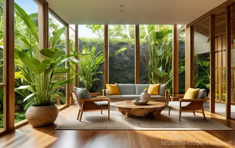 현대건축물 리조트 건축 트렌드 - Image Prompt 1: Biophilic Harmony & Local Craft**