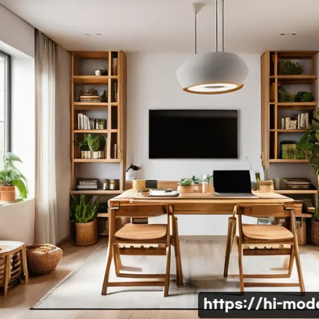현대건축물 공간 효율성 증대 - A modern multifunctional living room transforming seamlessly into a home office space in an urban In...