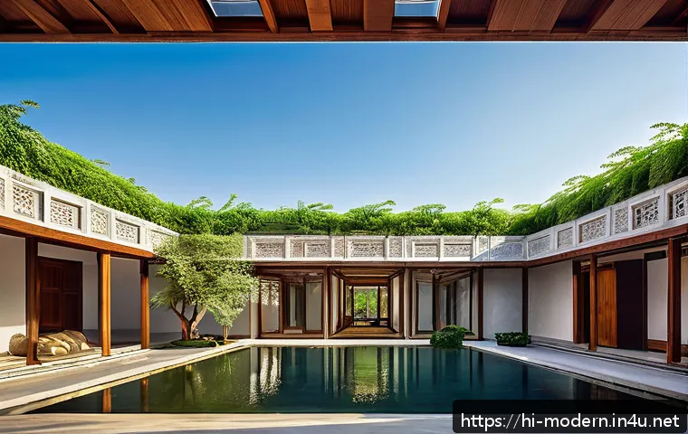 현대건축물 유명 건축가 작품 - A modern eco-friendly architectural building inspired by traditional Rajasthani haveli elements, fea...